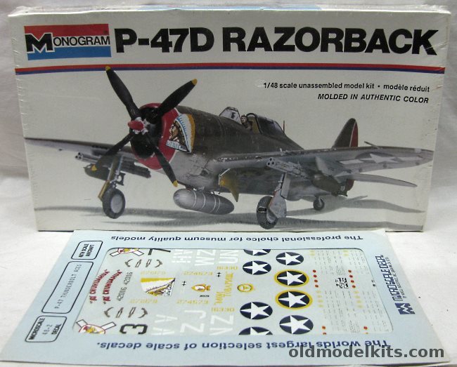 Monogram 1/48 P-47D Razorback Thunderbolt  With Microscale Thunderbolt Aces Decal Sheet, 5302 plastic model kit